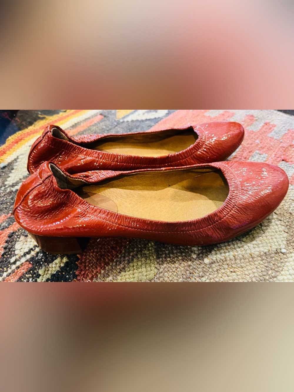 Vintage Women's Brown-Orange (Burnt Sienna) Patent Leather Low-Heel Ballet Flats